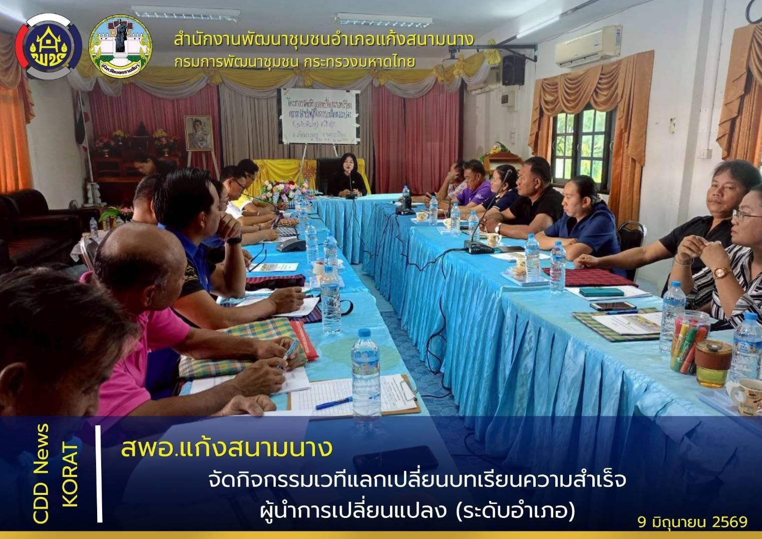 สพอ.แก้งสนามนาง จัดกิจกรรมเวทีแลกเปลี่ยนบทเรียนความสำเร็จผู้นำการเปลี่ยนแปลง (ระดับอำเภอ)