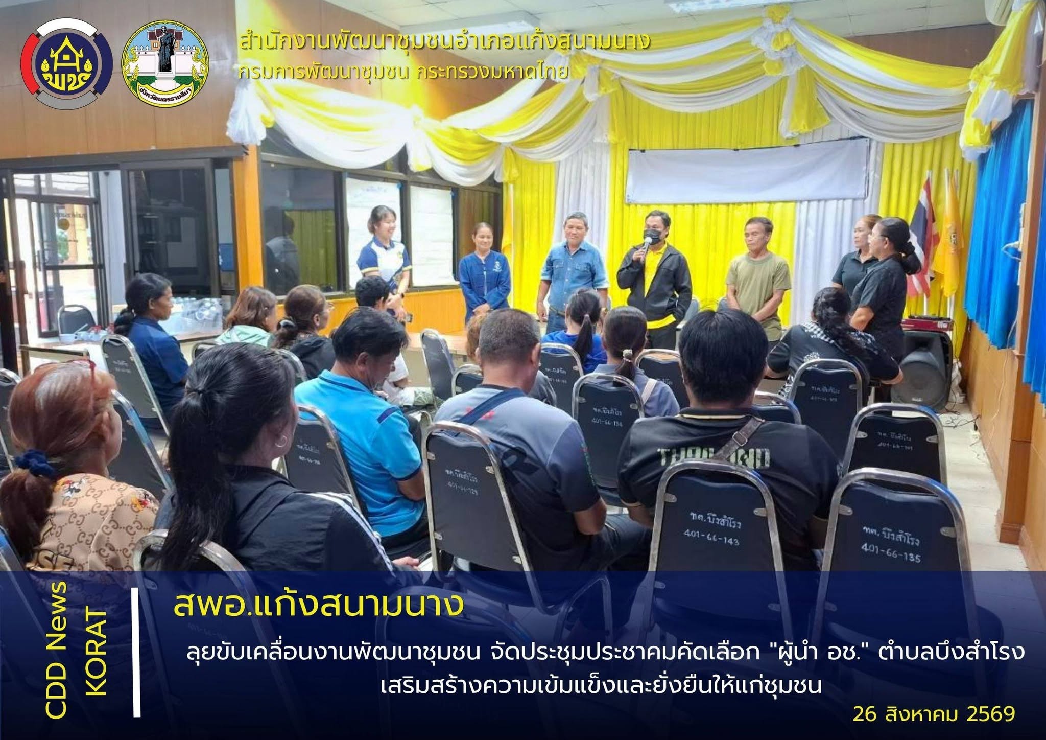 พช.แก้งสนามนาง ลุยขับเคลื่อนงานพัฒนาชุมชน จัดประชุมประชาคมคัดเลือก "ผู้นำ อช." ตำบลบึงสำโรง เสริมสร้างความเข้มแข็งและยั่งยืนให้แก่ชุมชน