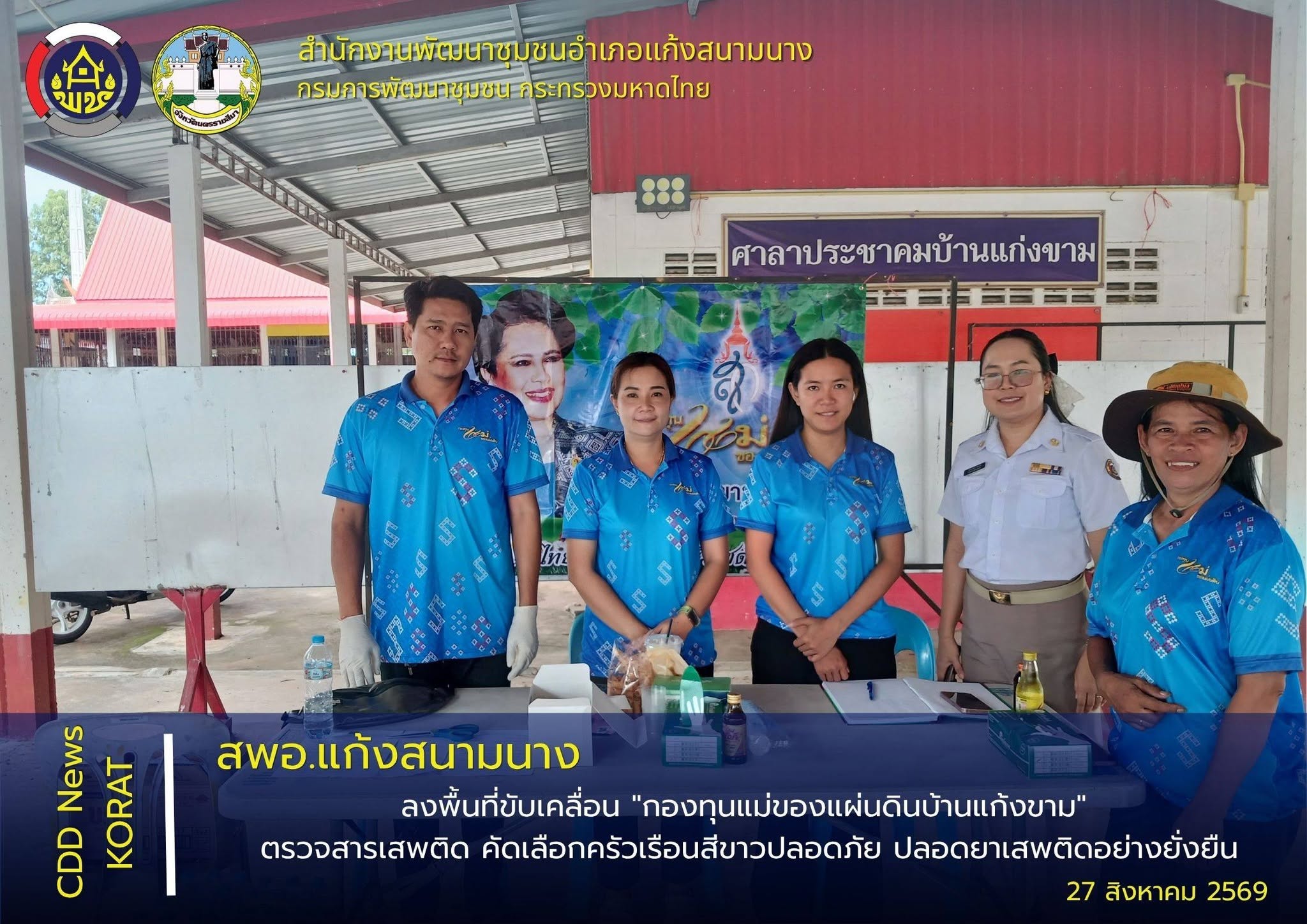 พช.แก้งสนามนาง ลงพื้นที่ขับเคลื่อน "กองทุนแม่ของแผ่นดินบ้านแก่งขาม" ตรวจสารเสพติด คัดเลือกครัวเรือนสีขาวปลอดภัย ปลอดยาเสพติดอย่างยั่งยืน